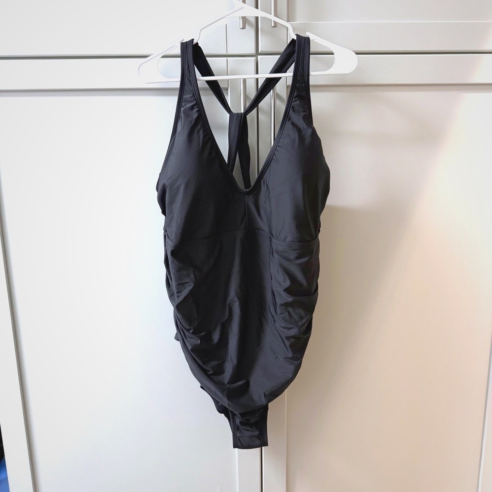 Evri Womens 3X Black Tummy Control One Piece Twist Back Keyhole Swimsuit NEW